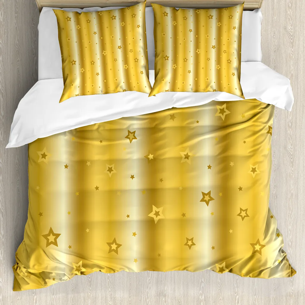 Copripiumino ABAKUHAUS Retro, con estrazione a stella, antiacaro, adatto a chi soffre di allergie, con federe, 155 cm x 220 cm - 80 x 80 cm, giallo