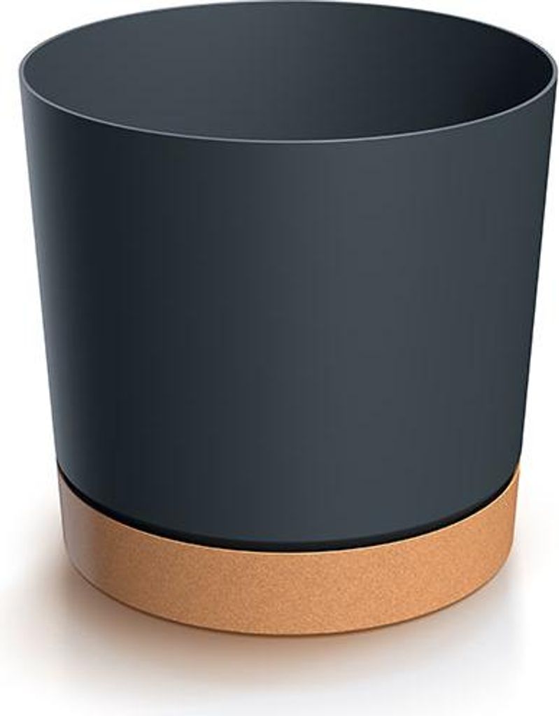 A dark grey cylindrical pot with a light brown base, presented against a white background.