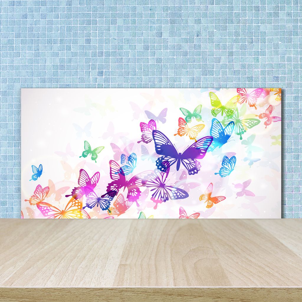 Tulup Küchenrückwand Spritzschutz aus Glas -100x50 -Spritzschutz auf gehärtetes GlasDeko Tiere Bunte Schmetterlinge