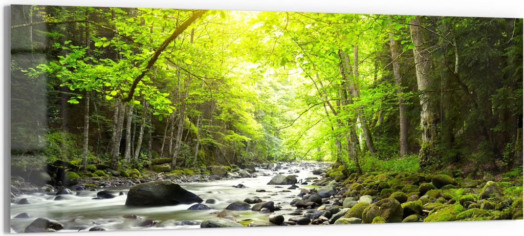 DEQORI Glasbild Acryl 125x50 cm 'Steiniges Flussbett' Wandbild Bild modern Deko