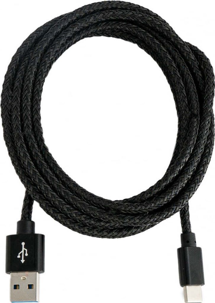 SYSTEM-S USB 3.1 Kabel 2 m Typ C Stecker zu 3.0 Typ A Stecker geflochten Schwarz