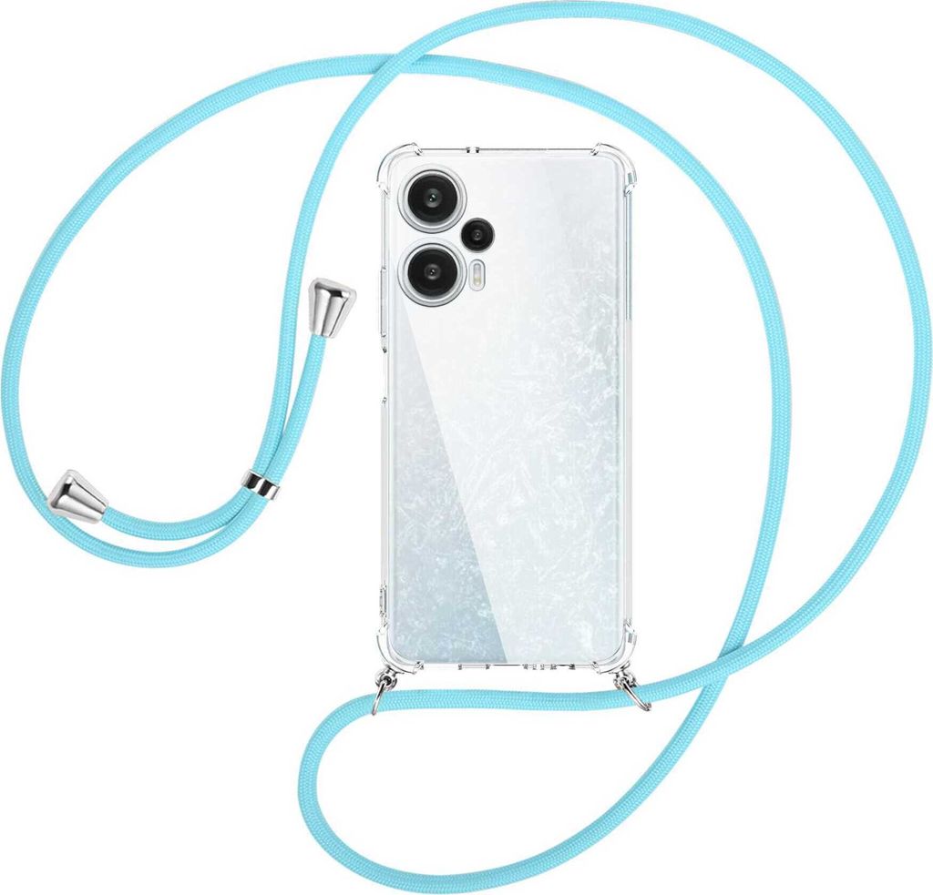Handykette Backcover-Schutzhülle mit Band (Metall silberfarben) für Xiaomi Poco F5 (6.67'') - himmelblau