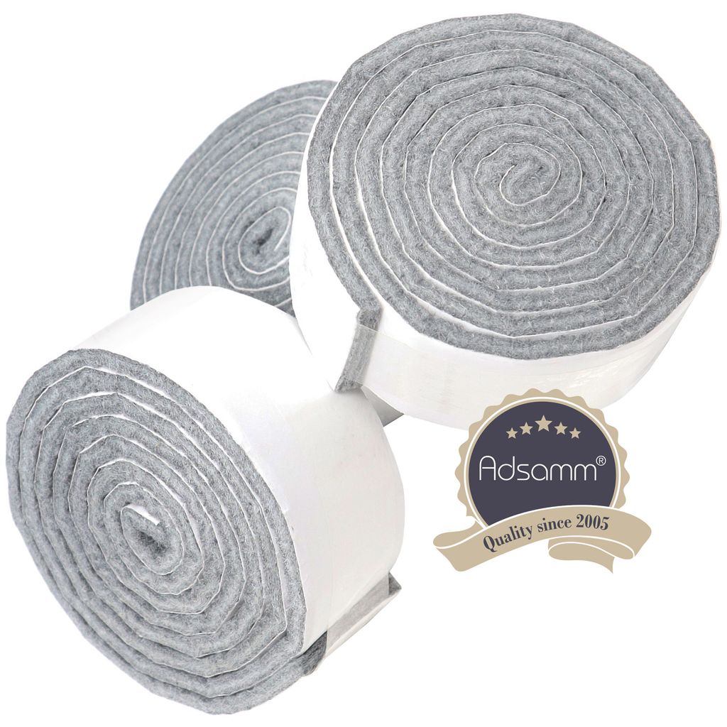 Adsamm | 3 x selbstklebende Filzbänder zum Zuschneiden | 29x1000 mm | Grau | Rolle | 3.5 mm starker selbstklebender Filzzuschnitt in