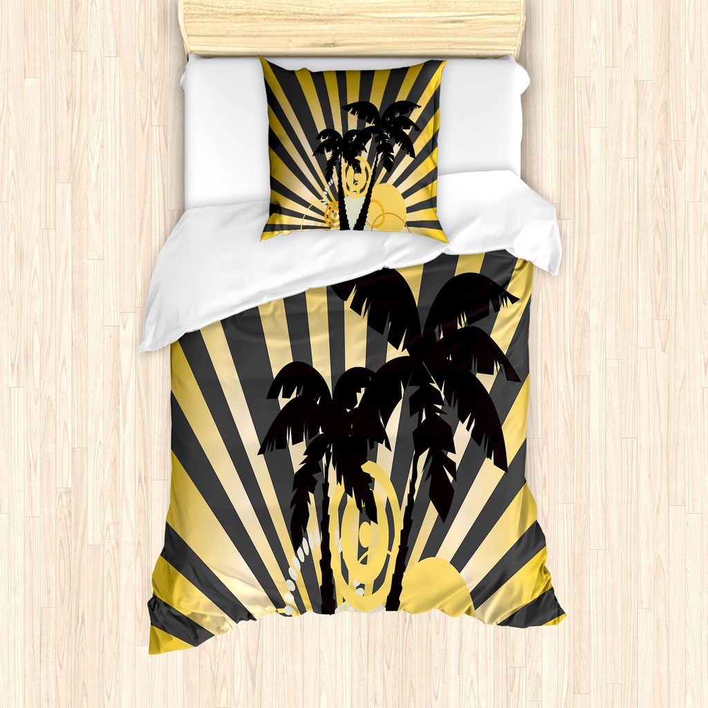 ABAKUHAUS Sunburst Bettbezug Set für Einzelbetten, Moderne Palmen, Milbensicher Allergiker geeignet mit Kissenbezug, 135 cm x 200 cm - 80 x 80 cm,...