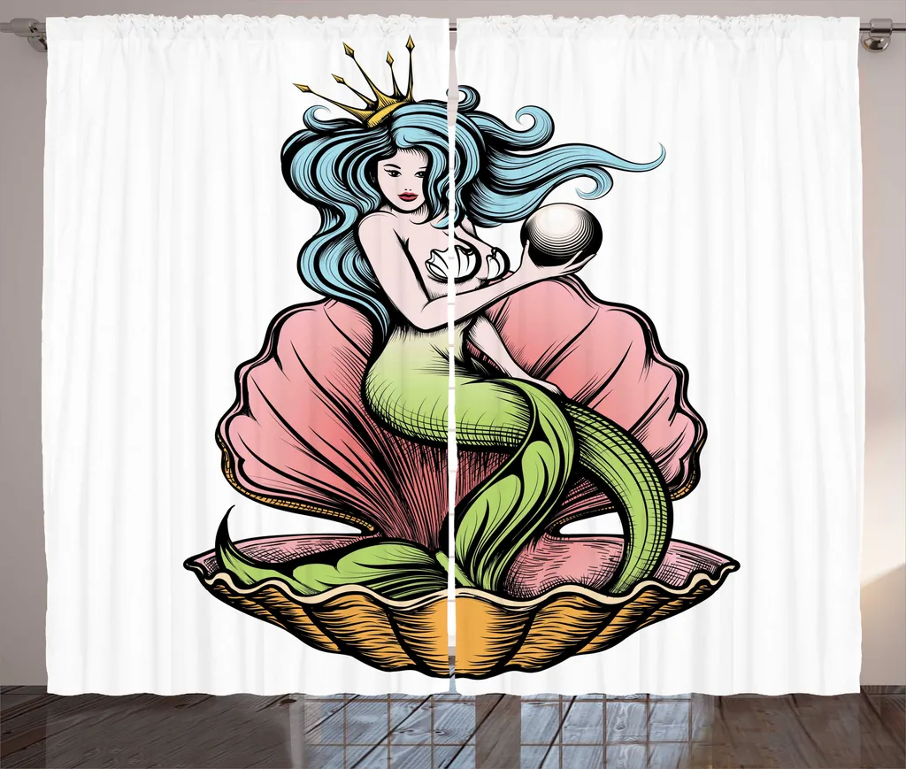 Rideau Ocean Queen Shell Multicolore en tissu résistant de 280 x 225 cm