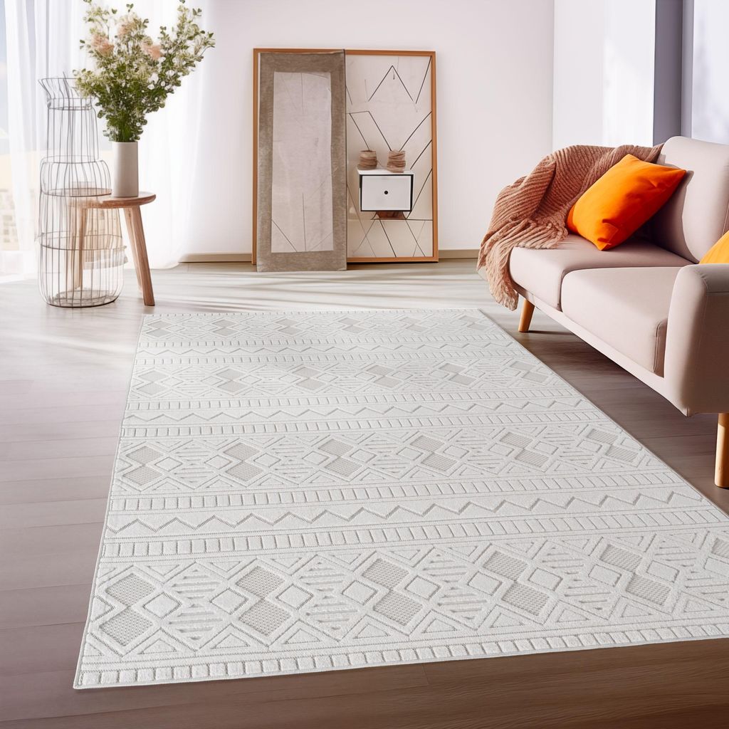 Homebyhome Outdoor Teppich Wetterfest, Waschbar, 3D-Optik im Skandinavischen Design, für Terrasse & Wohnzimmer Grösse 280x370 cm