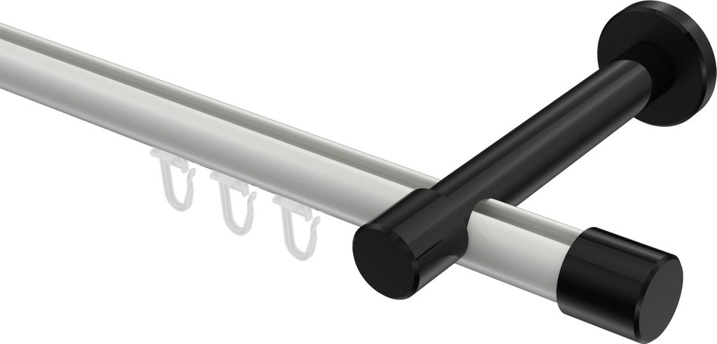 Interdeco Innenlaufstange / Gardinenstange mit Innenlauf Weiß / Schwarz, Typ Prestige Santo (Kappe), 20 mm Ø 1-läufig, 480 cm