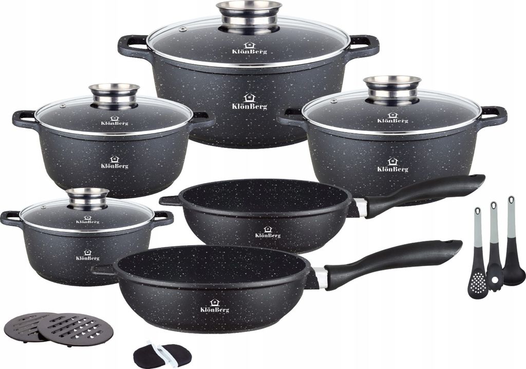 Topf-Set 17tlg. Steinbeschichteten Töpfen in verschiedenen Größen mit Bratpfannen, 1.3L / 2.3L / 2.4L / 3.4L / 4.5L / 6.8L, eine perfekte Gesche...
