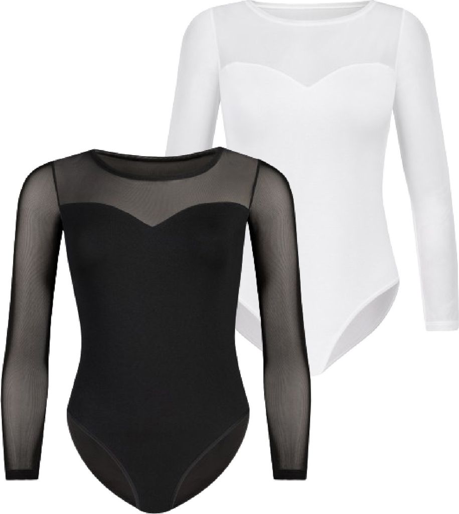Teyli 2er Pack: Bodysuit aus Viskose mit Netzanteil Wiillow Female 2407-2_bl-wh mehrfarbig L