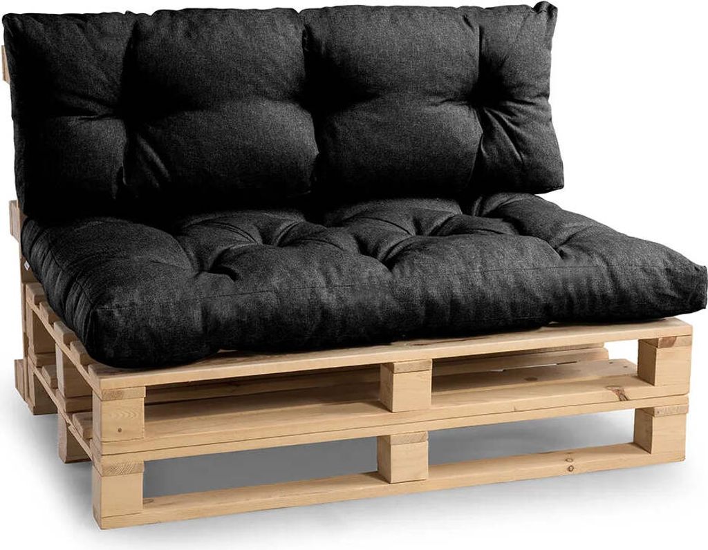 Palettenkissen, Gartensofakissen, Sitzkissen, N_PPI (Set Sitzkissen 120x80 + Rückenlehne 120x40, Schwarz)