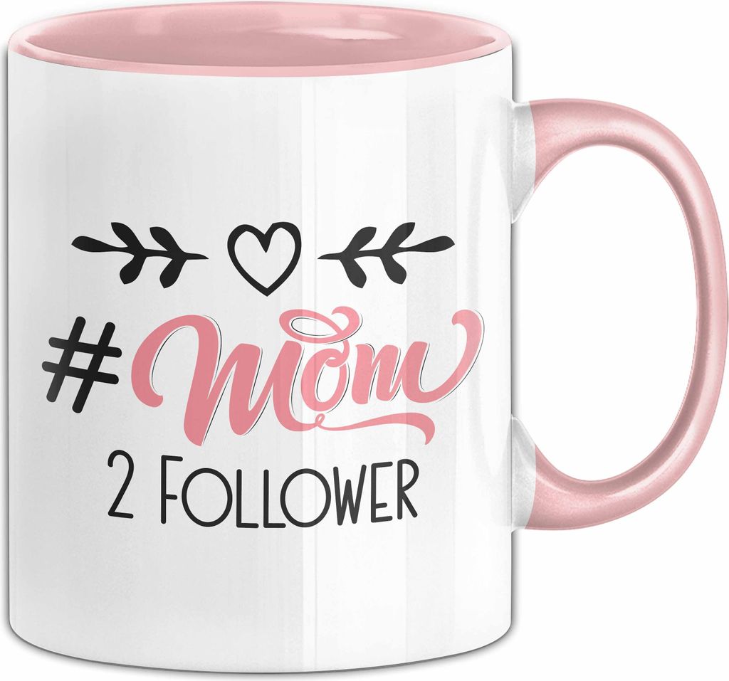 Mutter 2 Kinder Tasse Geschenk Mom 2 Follower Geschenkdiee Muttertag Beste Mutter Kaffee-Becher (Rosa)