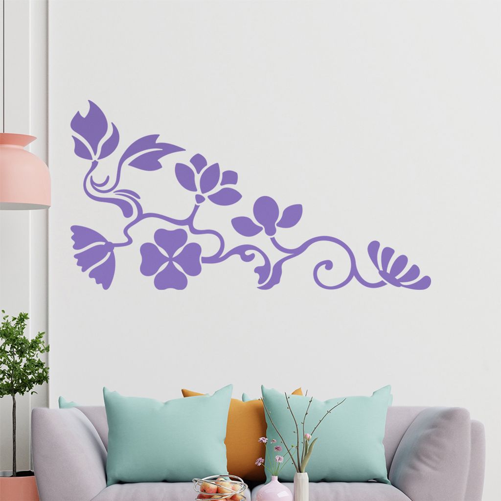 Eckeornament -Blüten - Kleeblatt Wandtattoo in 6 Größen - Wandaufkleber Wall Sticker - Dekoration, Küche, Wohnzimmer, Schlafzimmer, Badezimmer