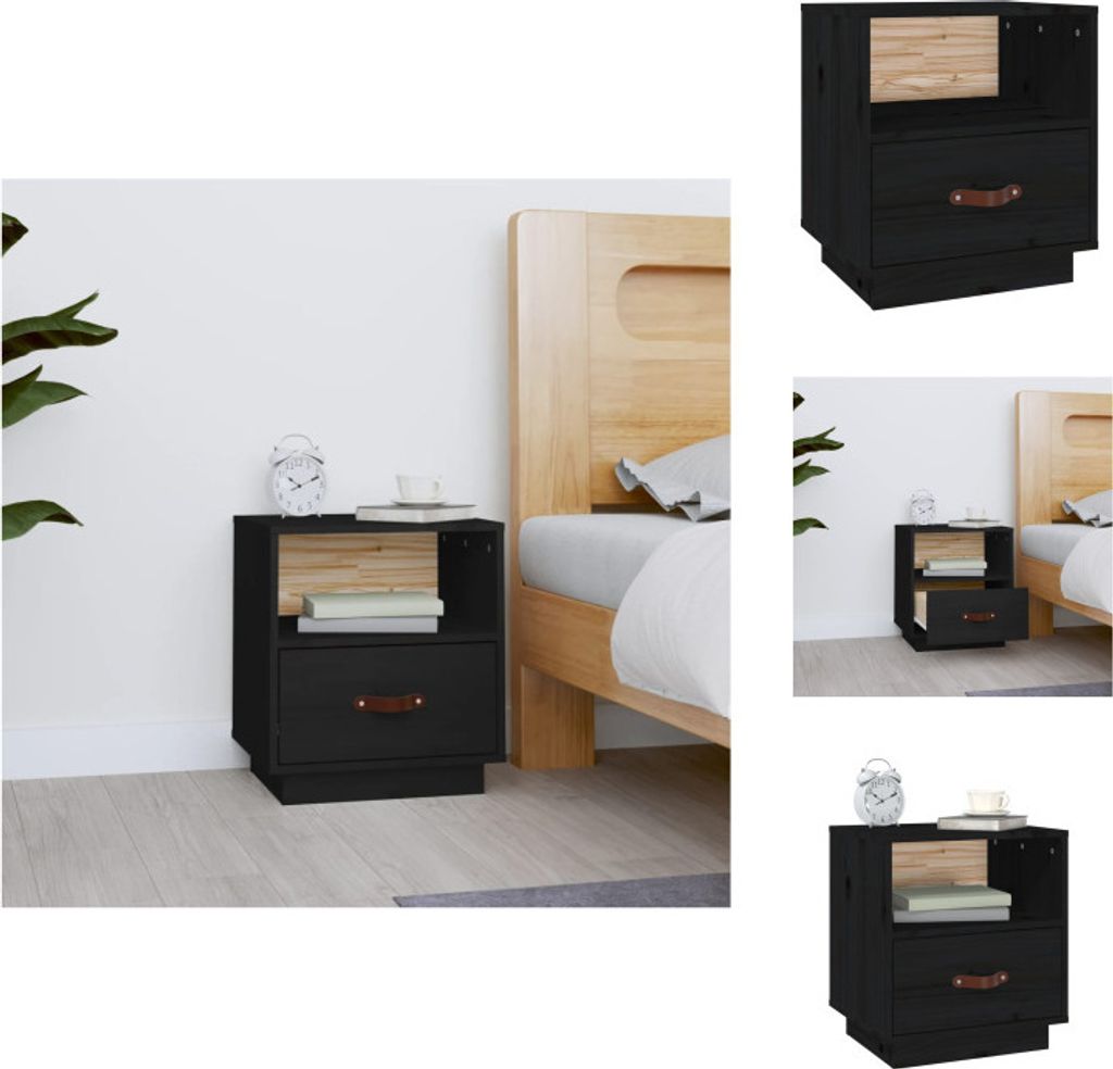 vidaXL Nachttisch Schwarz 40x34x45 cm Massivholz Kiefer - Nachttische