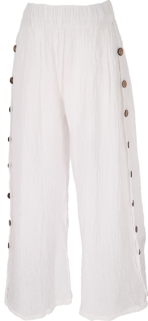 Bequeme Palazzohose, Sommerhose, Musselinhose - Weiß, Damen, Baumwolle, Hosen