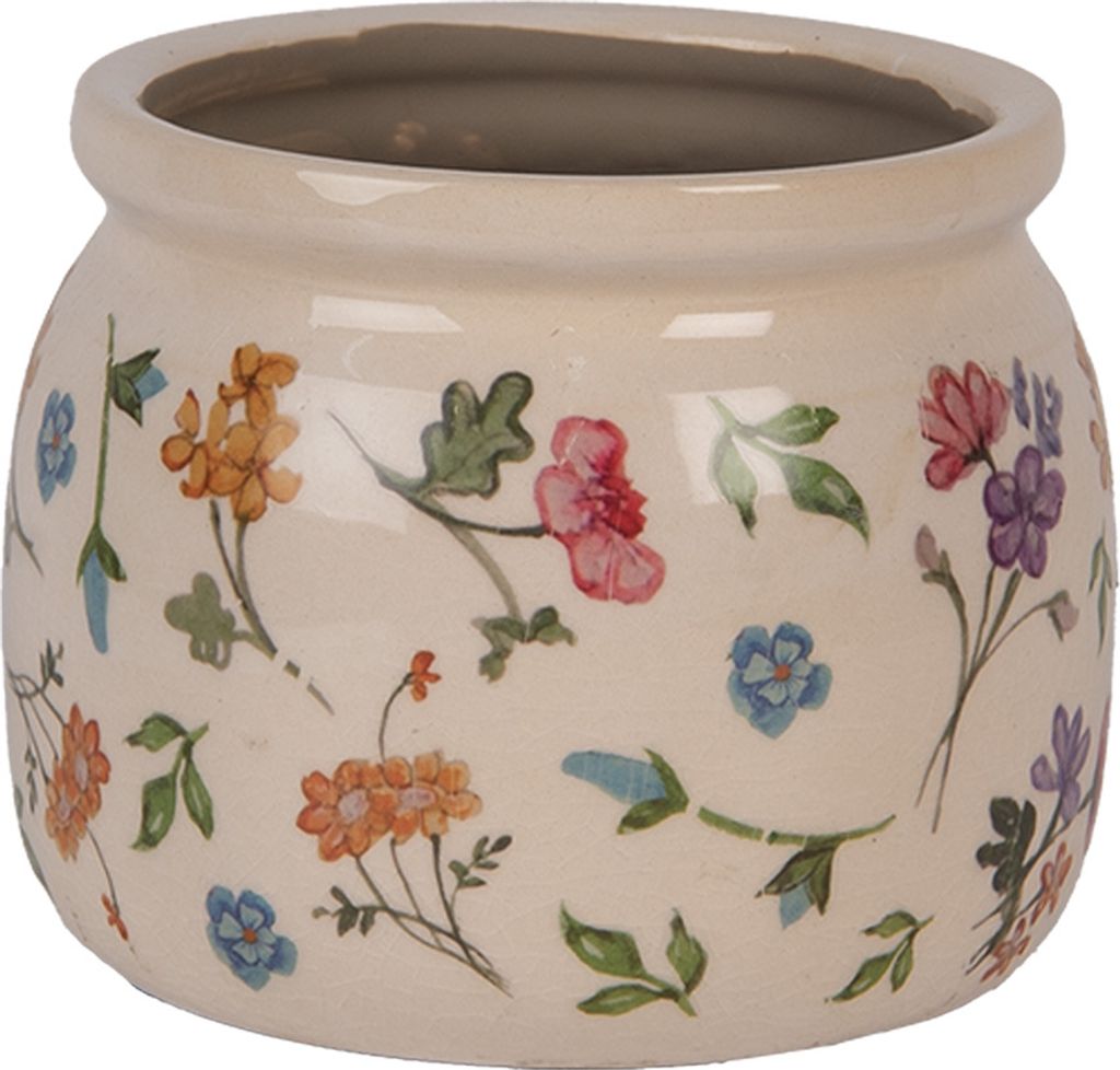 Clayre & Eef Blumentopf Ø 12x10 cm Beige Keramik Blumen