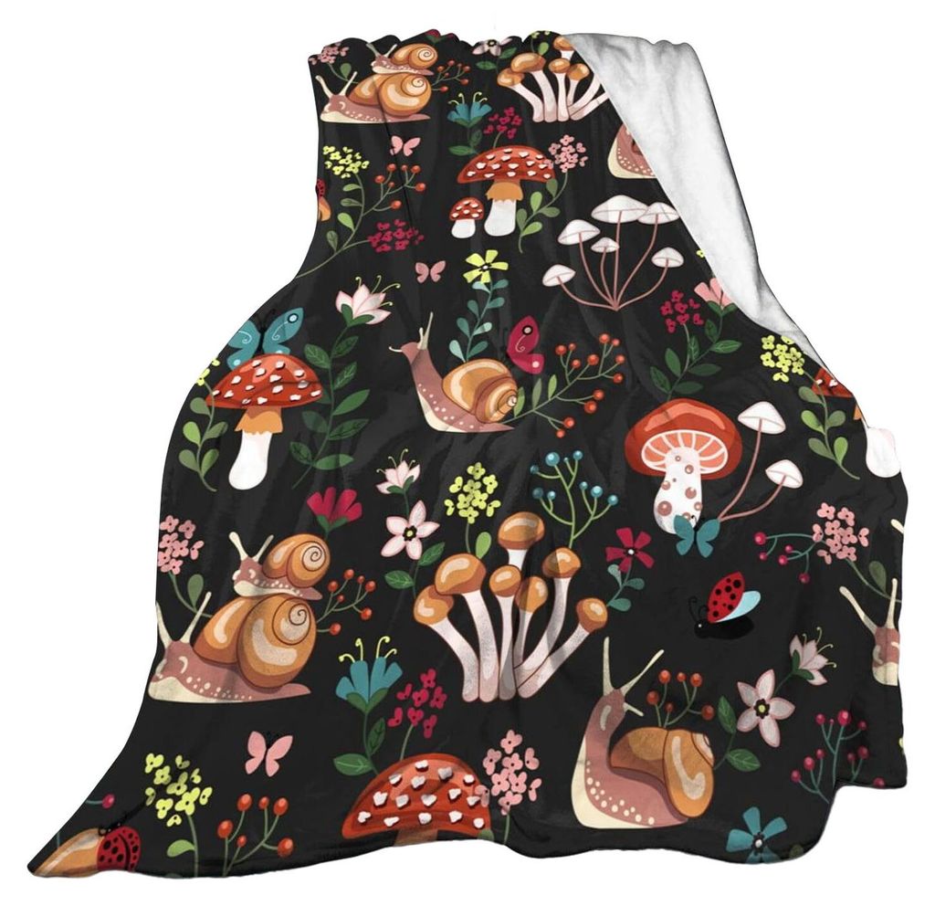 Pilz-Decke, maschinenwaschbar, weiche Flanelldecke, warme, kuschelige Überwurfdecke für Kinder und Erwachsene, Landhausstil, Bett, Sofa, Couch