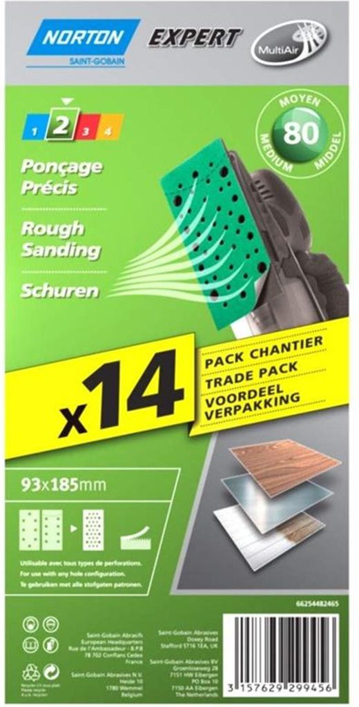Norton Expert Schleifpapier 93x185mm K80 14er VE / Multi-Air