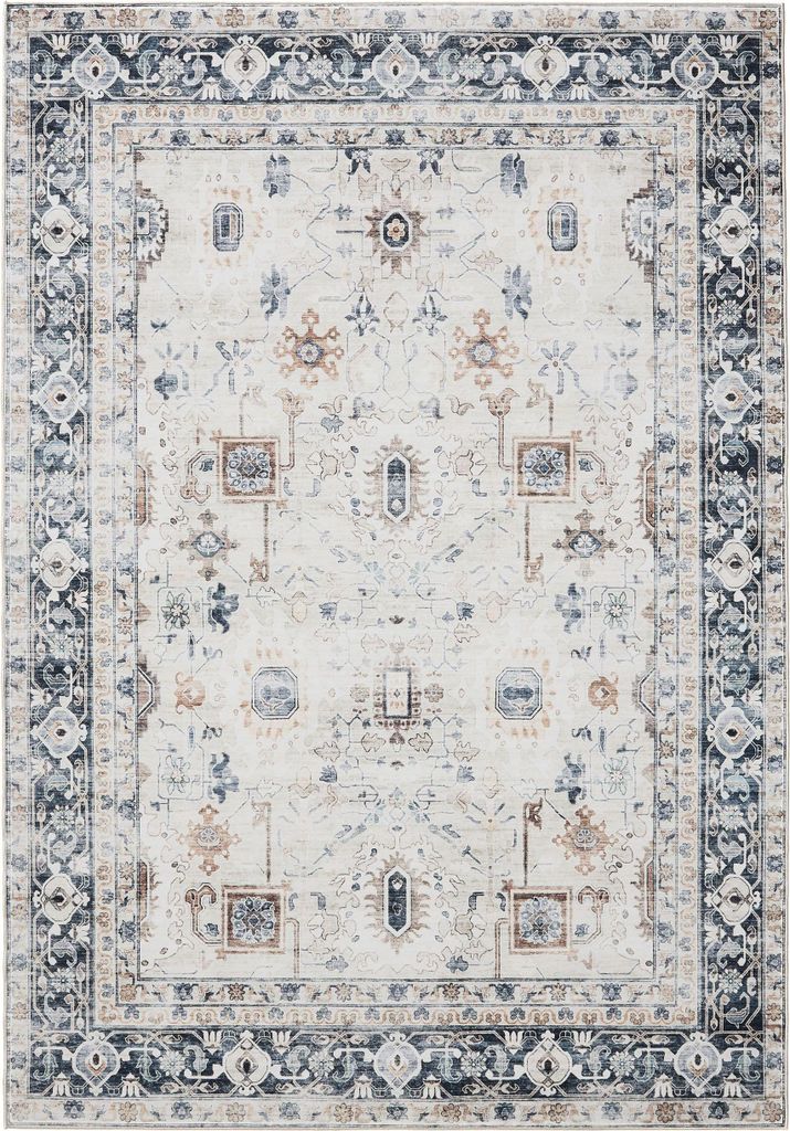benuta Waschbarer Vintage Teppich George Creme/Grau 80x150 cm Wohnzimmerteppich Schlafzimmer weich orientalisch Rechteckig