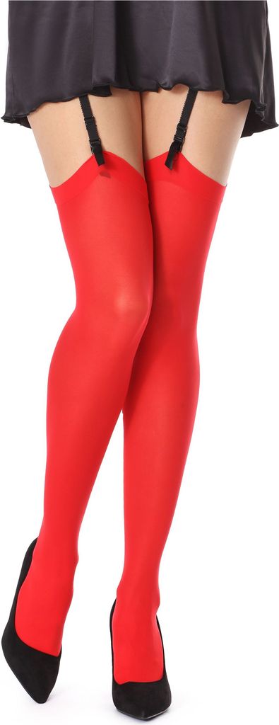 Bellivalini Damen Strapsstrümpfe Mikrofaser 60 DEN BLVFI1007 (Rot, XL-XXL)