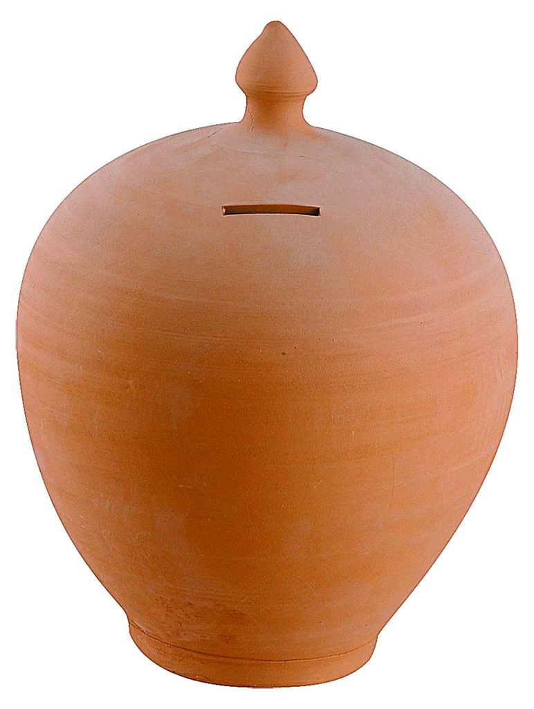 Spardose aus Terrakotta, 40 cm, Orange, Handarbeit
