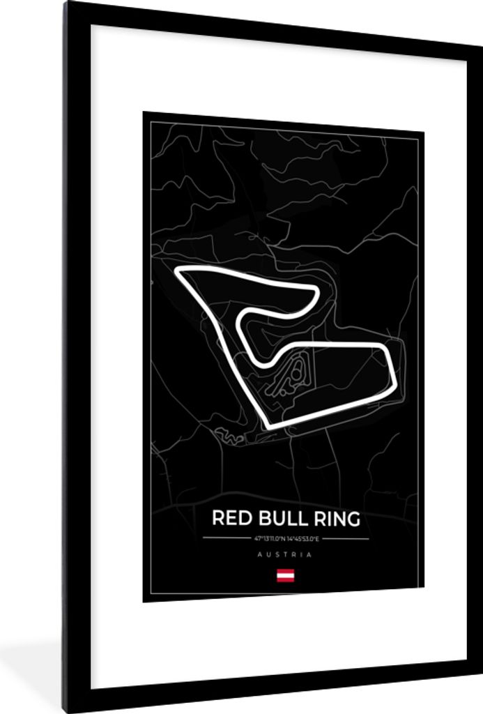 MuchoWow Gerahmtes Poster F1 - Rennstrecke - Red Bull Ring - Österreich - Rennstrecke - Schwarz 60x90 cm - Poster mit Schwarzem Bilderrahmen Wan...