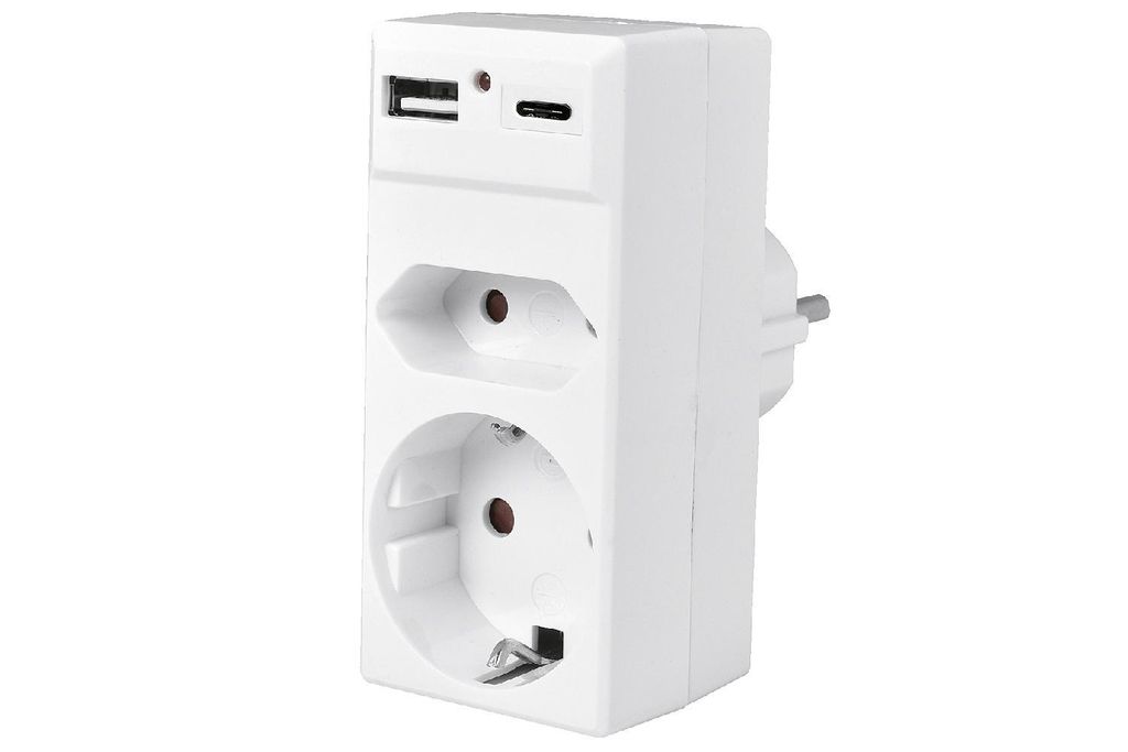 Steckdosenadapter Schuko/Euro 1xUSB A 1x USB C Produktbild 