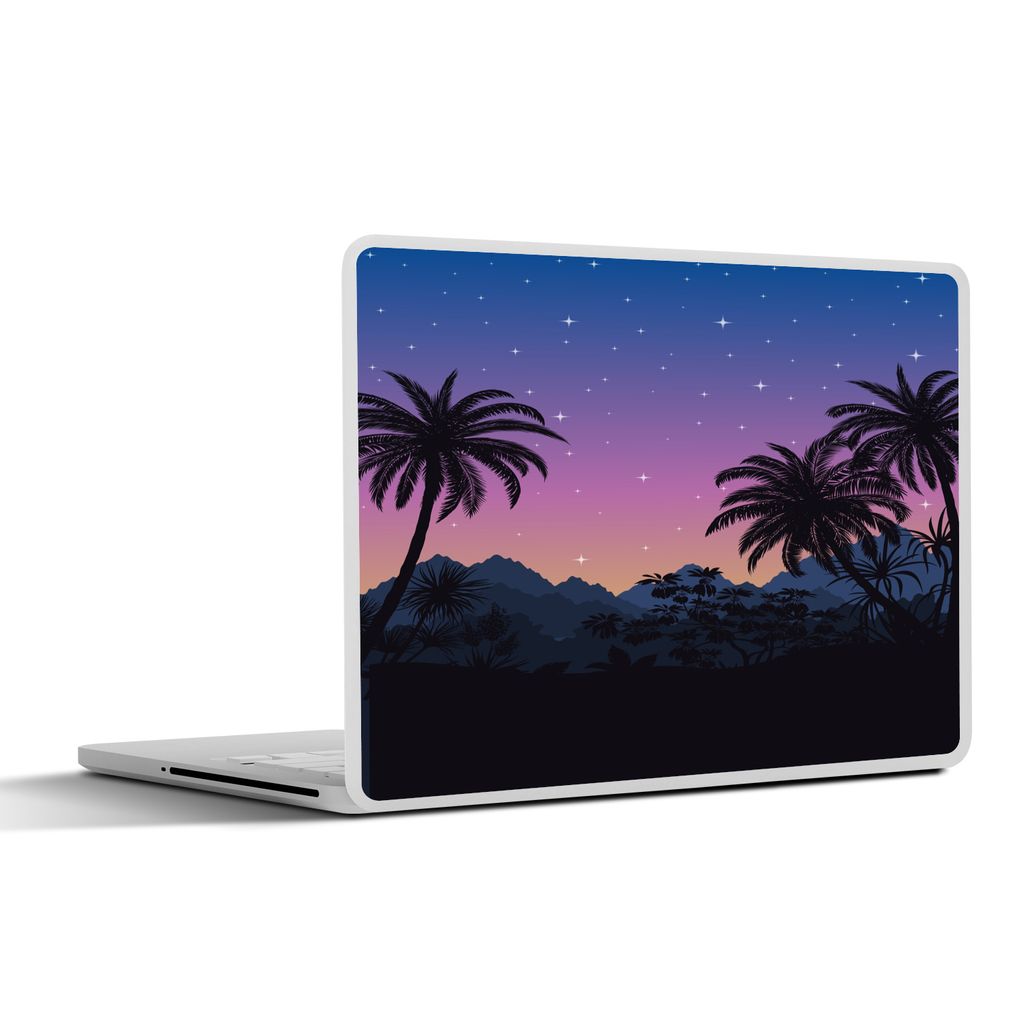 MuchoWow Laptop Aufkleber Sticker Cover Palme - Berg - Nacht 30x22 cm - Laptop-Sticker