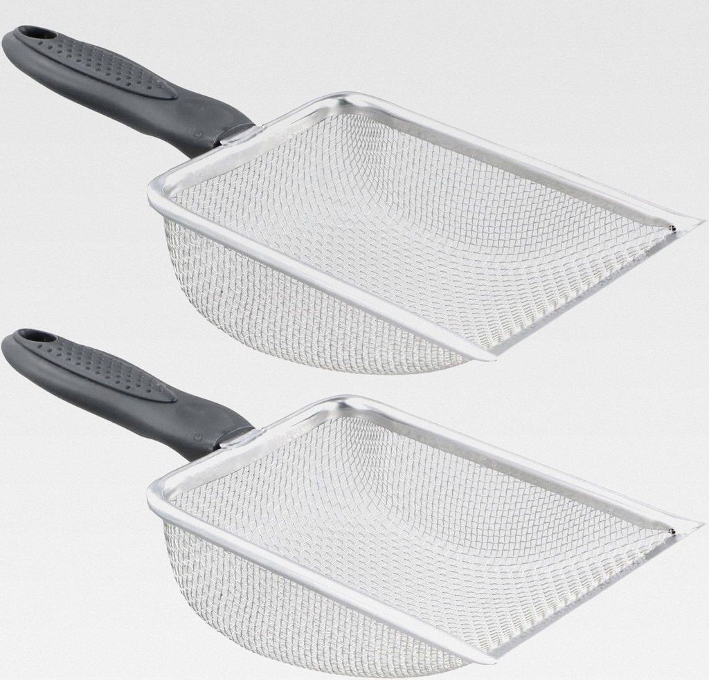 2 Stück Sandsieb aus Rostfreiem Edelstahl – 2x2mm Mesh Metallschaufel für effektive Terrarienreinigung, für Reptilienkot, Katzentoiletten, Kot...