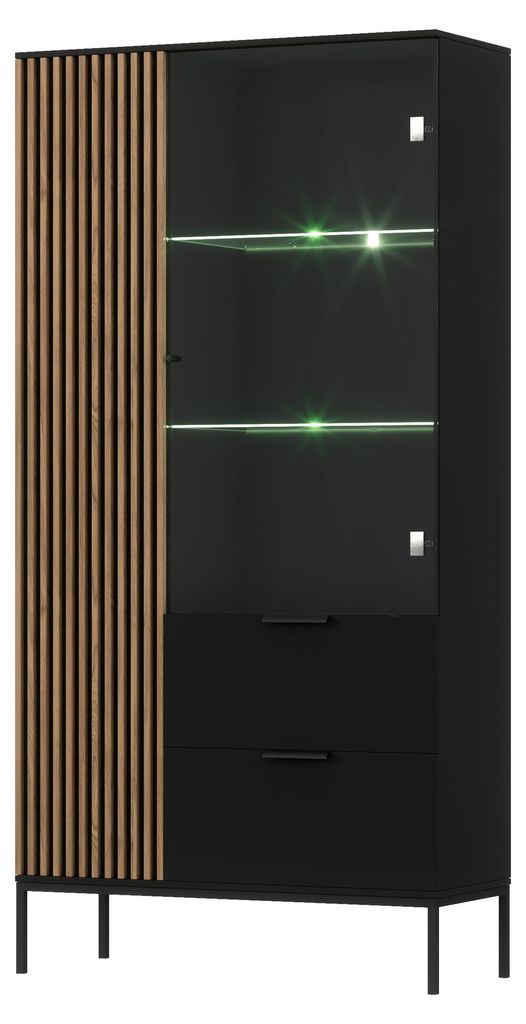 Vitrine METEOR 100 cm mit Glaselement und 2 Schubladen, Produktbild 