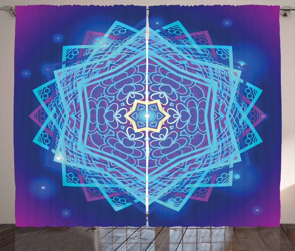 ABAKUHAUS Stern-Mandala Rustikaler Gardine, Geometrie Entwurf, Schlafzimmer Kräuselband Vorhang mit Schlaufen und Haken, 280 x 175 cm, Mehrfarbig