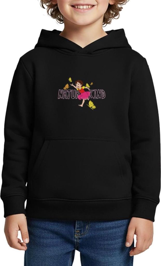 Spreadshirt Heidi Naturkind Schmetterlinge Kinder Premium Hoodie, 134/140 (8 Jahre), Schwarz