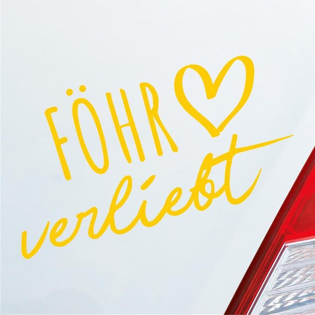 Auto Aufkleber Föhr verliebt Herz Insel Nordsee Liebe Car 19x10 cm Gelb Sticker Heckscheibenaufkleber
