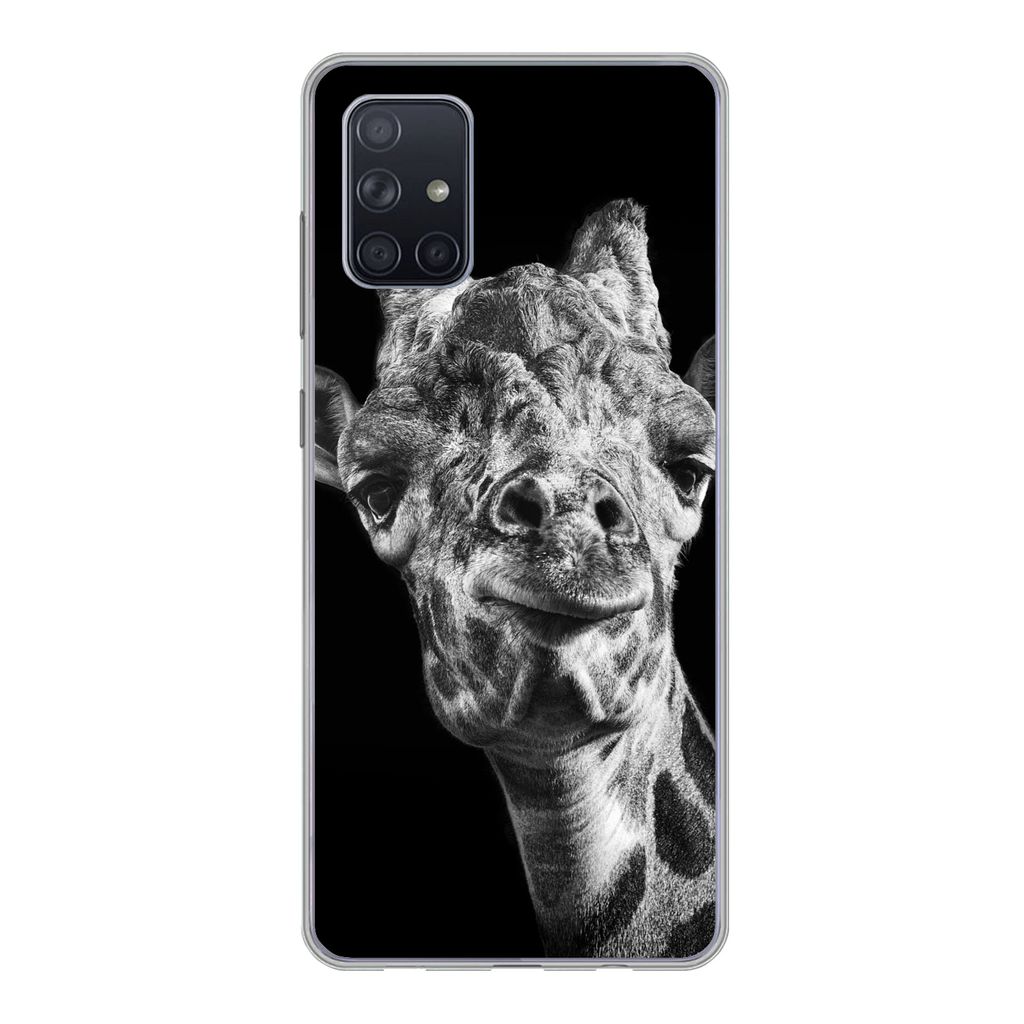 MuchoWow Handyhülle Schutzhülle Hülle für Samsung Galaxy A51 Giraffe - Tier - Schwarz - Weiß Silikon Softcase Handy Hülle - Schutzabdeckung