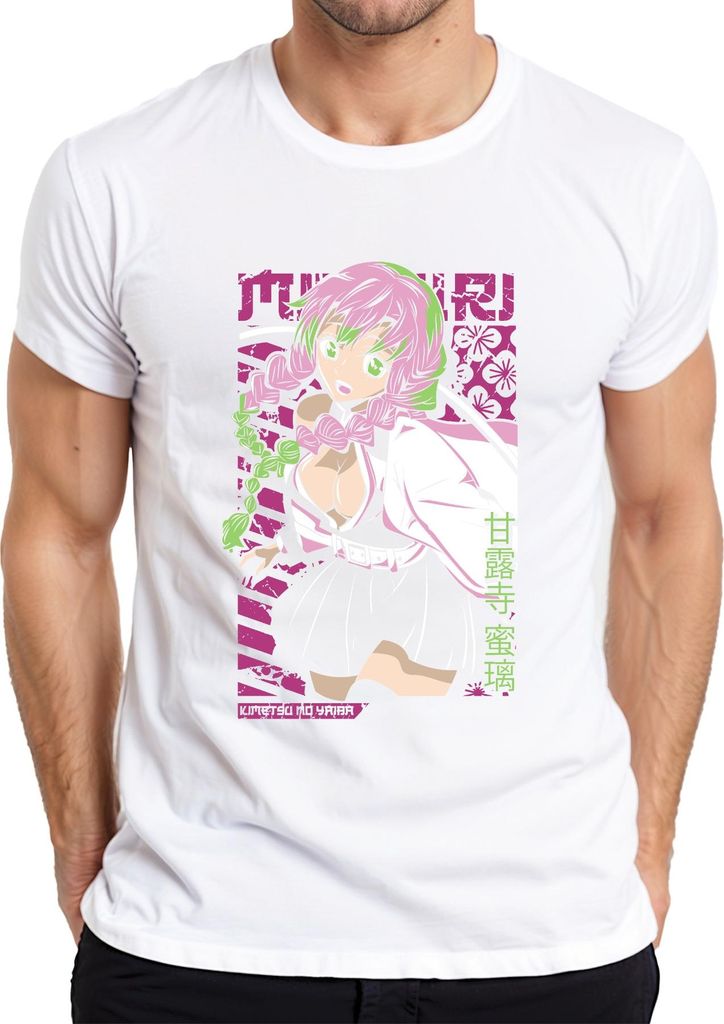 Mitsuri Kanroji Kimetsu no Yaiba kawaii rosa grün Haar Herren T-Shirt, Weiß, XXL