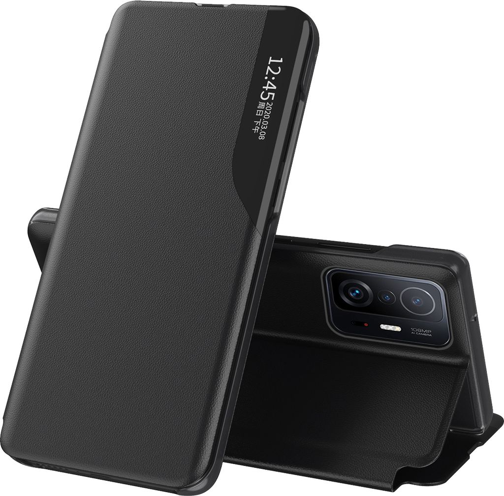 Xiaomi Mi 11T / Mi 11T Pro Hülle, Smart View Fenster Flip Stand Cover Kunstleder Schutzhülle für Xiaomi Mi 11T / Mi 11T Pro Schwarz