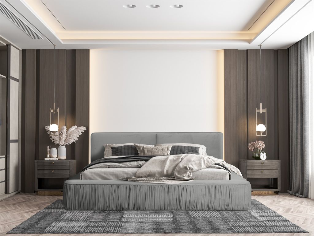 Polsterbett Doppelbett LEXIE 180x200cm in Stoff Riviera Grau