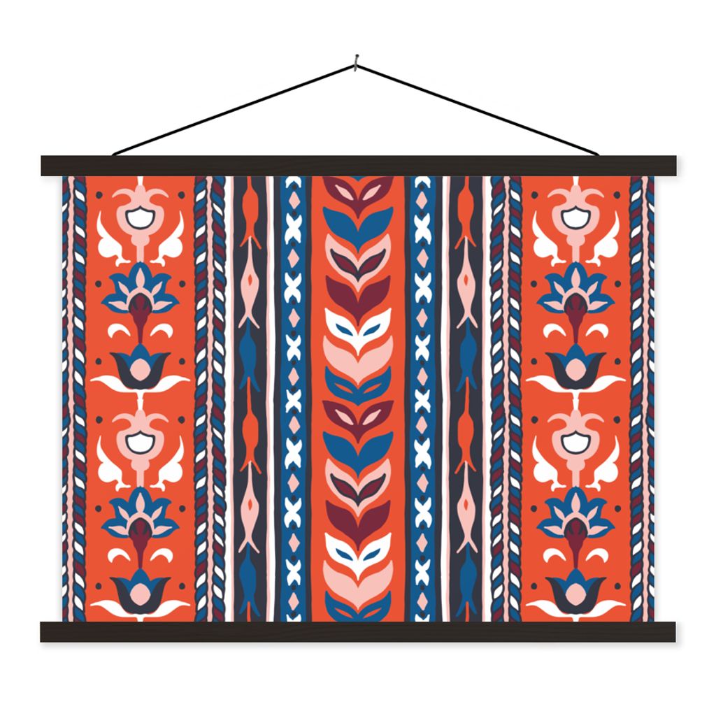 MuchoWow Textilposter Design - Blumen - Pflanzen - Rot - Minimalismus 40x30 cm mit schwarzem Rahmen - Dekorationen