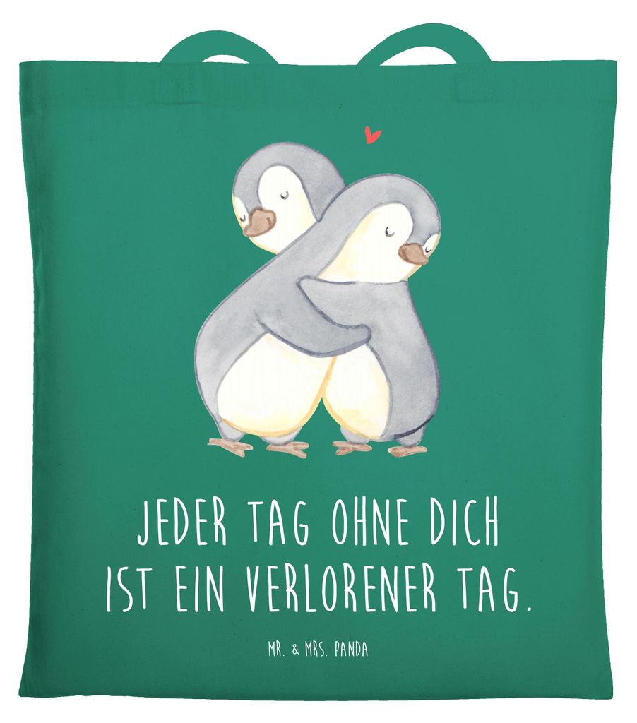 Mr. & Mrs. Panda Baumwollbeutel Pinguine Kuscheln - Mint - Geschenk, Tasche, Beutel, Freundin, Tote Bag, Stoffbeutel, für Frauen, Hochzeitstag, Fr...