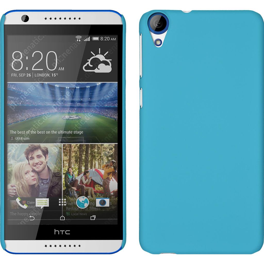 PhoneNatic Case kompatibel mit HTC Desire 820 - Hülle hellblau gummiert Hard-case + 2 Schutzfolien
