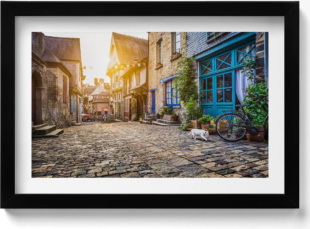 Straße in der Altstadt– Wandbild mit Rahmen – Gerahmtes Bild – Wanddekoration – 30x20 cm – Schwarz Rahmen