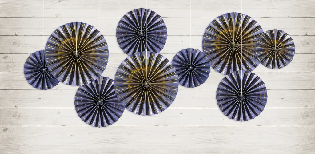 Kit déco rapide bleu marine et or - 4 Rosettes papier faciles à poser