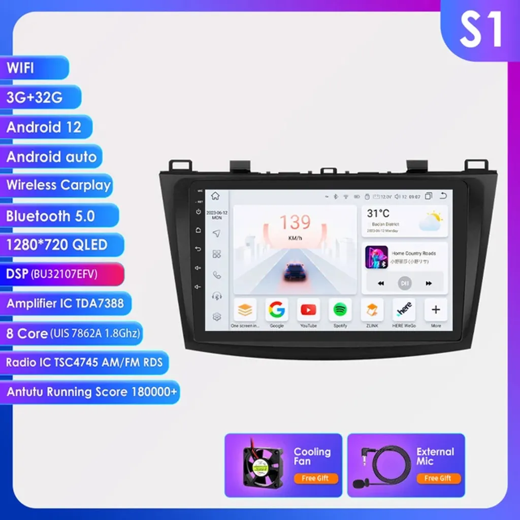 Poste Multimédia Mazda 3 Navigation GPS Android 128Go avec Écran Tactile