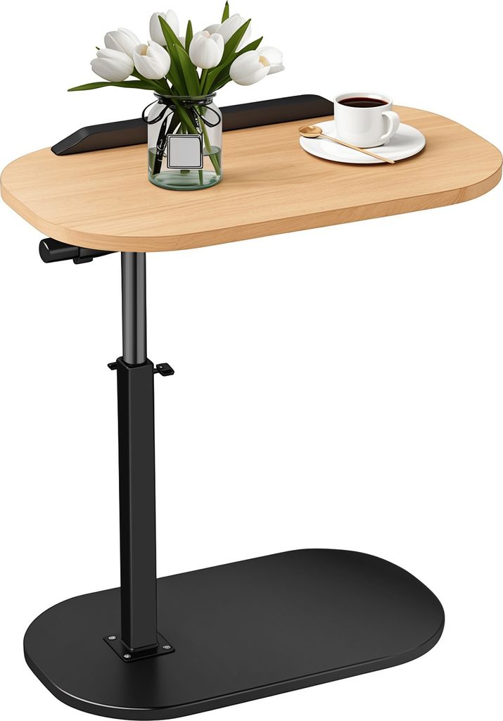 C-förmiger Beistelltisch, schmaler Beistelltisch mit verstellbarer Höhe, um 360 Grad drehbarer TV-Tabletttisch, Nachttisch mit 2-stufigem Ablagef...