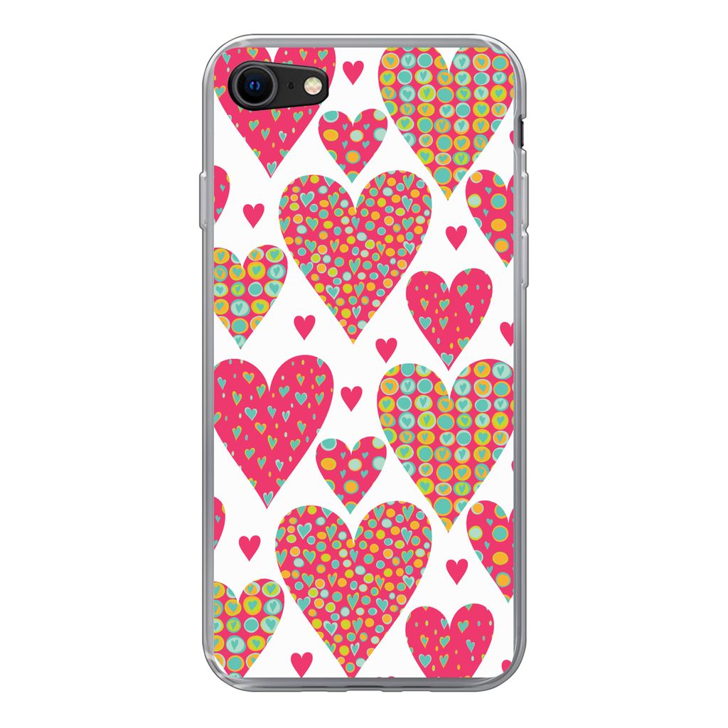 MuchoWow Handyhülle Schutzhülle Hülle für iPhone SE 2022 Mädchen - Herz - Liebe - Muster - Mädchen - Kinder - Kinder - Kind Silikon Softcas...