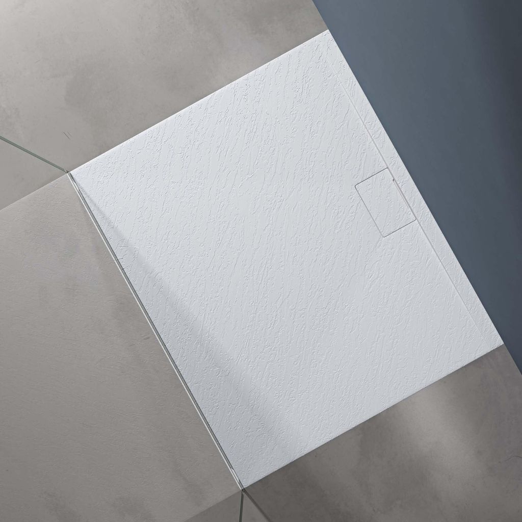 doporro Duschtasse Duschwanne 100x120x3 flach Mineralguss in Weiß DIN-Anschlüsse für bodengleiche Montage geeignet Geoma07