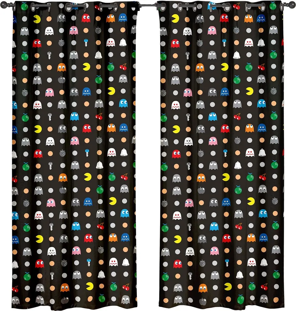 Rideaux Pac-Man Labyrinthe TC542 - Décoration Gaming pour Chambre Enfant