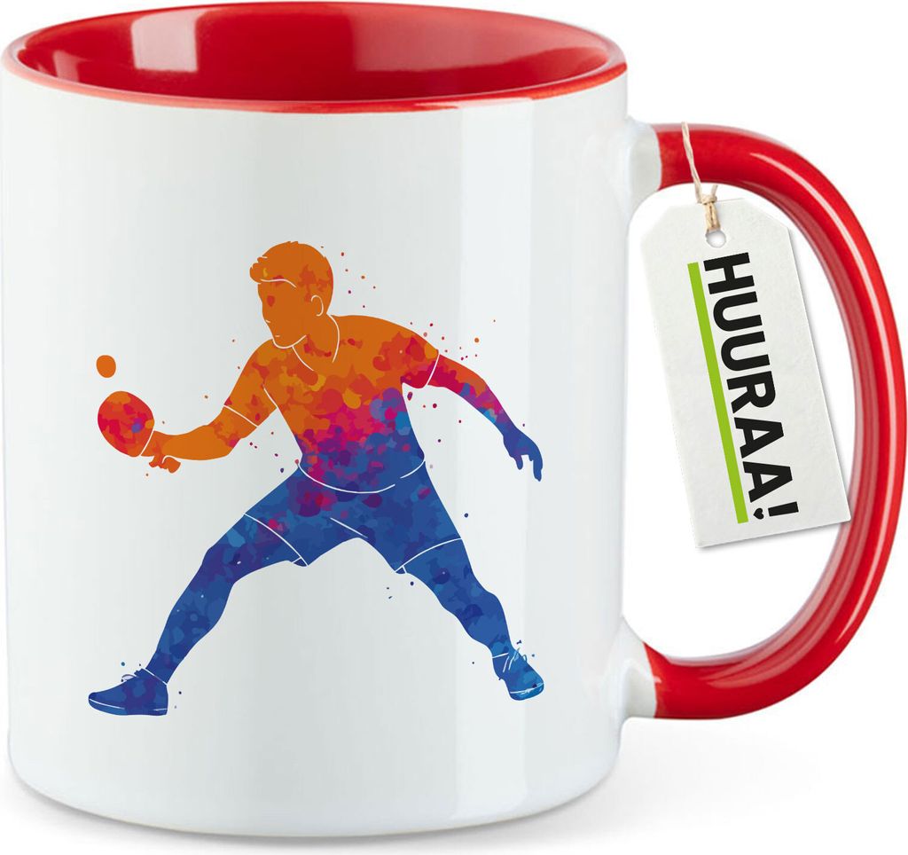 Huuraa Kaffeetasse Tischtennis bunte Silhouette 330ml Rot Keramik Kaffeebecher Geschenkidee