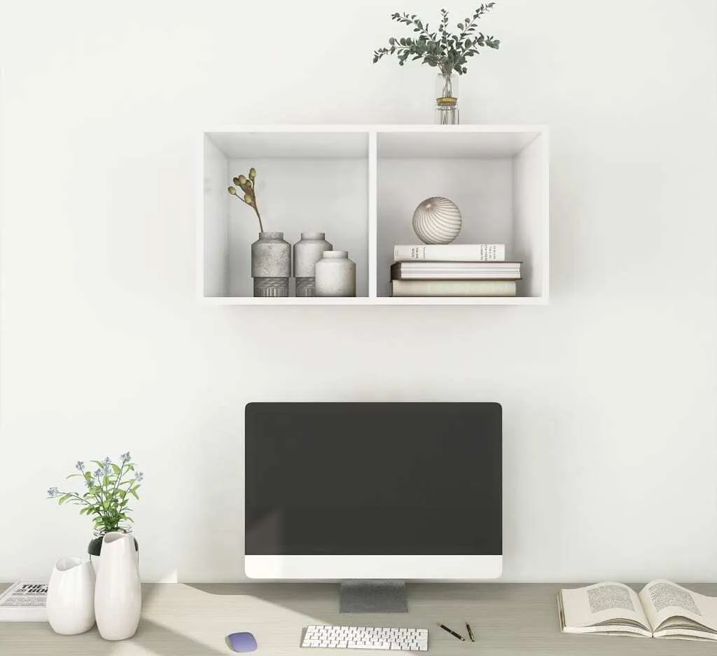Pensile Bianco per TV e Media 37x37x72 cm - Mobile in Legno - 7
