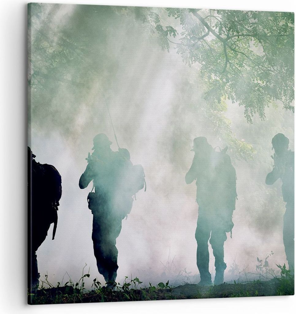 Bild auf Leinwand - Leinwandbild - Soldat Gewehr - 50x50cm - Wand Bild - Wanddeko - Wandbilder - Leinwanddruck - Bilder - Kunstdruck - Wanddekorati...