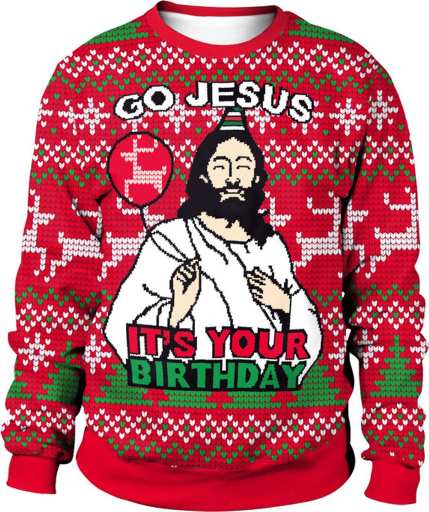 ASKSA Herren Damen Weihnachtspullover Christmas Sweater Birthday Sweater fuer Weihnachtsparty, Weiss, XL